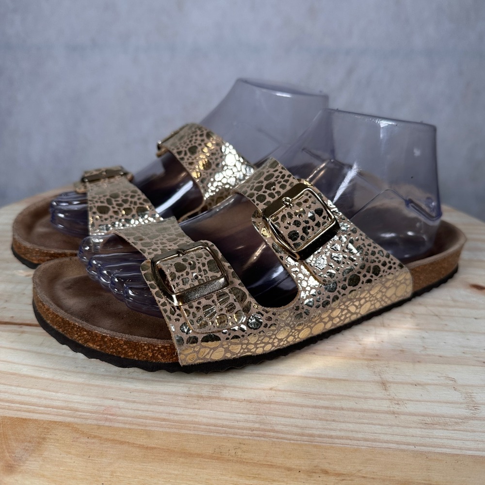 Geox Respira Slide Sandals Womens 40 Gold Metallic Animal Print Good D15LSA